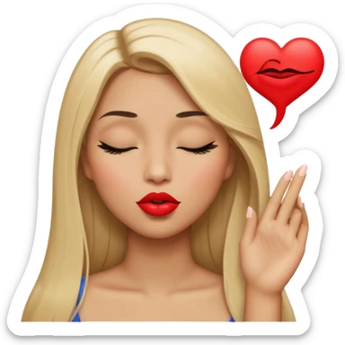 Mujer color de piel moreno claro, posicionada de lado, con cabello rubio largo, lacio y suelto, ojos negros, un ojo cerrado, mandando un beso de lado sticker