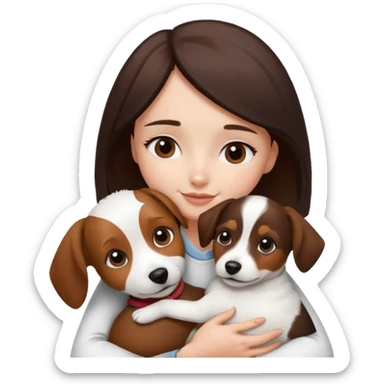 a girl and her dog, a little jack russell dark brown and white. She hugs it sticker