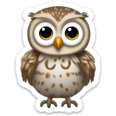 Baby Barred owl with fuzzy head feathers with wide adorable eyes and long silly owl legs sticker