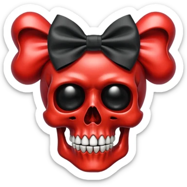 make me a Emoji with a black bow around a red crystal skull mythical sticker