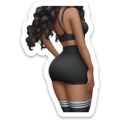 full-body-back-view-curvy-beauty-black-lifted skirt white-knickers and long socks sticker