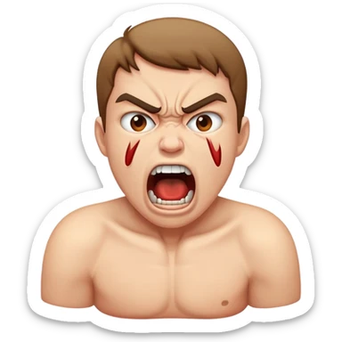 choking myself with angry screaming face sticker
