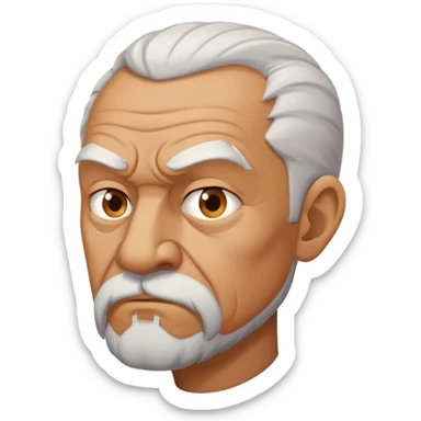 old angry man in profile view with a goatee sticker