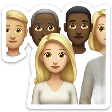 six dark-skinned men stand behind one pale blonde woman sticker