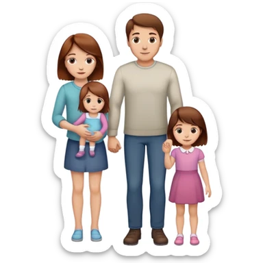 A man with brown hair with a child, a daughter, and a girl by the hand. The child has reddish brown hair sticker
