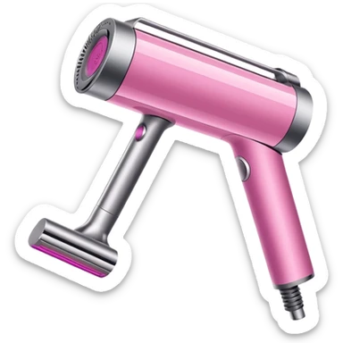 pink Dyson air wrap side angle, realistic style, sleek modern design, glossy pink finish with metallic silver accents on the nozzle ring. Compact proportions , clean lines, slight shading.  sticker