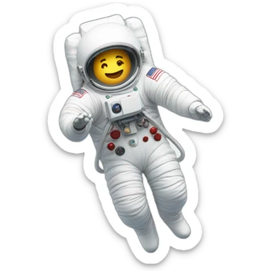 A living marshmallow seemingly in weightlessness, wearing a white spacesuit sticker