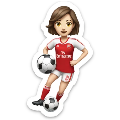 Pretty white woman wearing an Arsenal jersey with short brown hair kicking a soccer ball sticker
