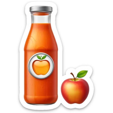 tall clear bottle filled with vibrant red-orange soup, slightly textured and opaque, soft ripples visible through the glass, chilled vegetable blend, capped with metal lid, no label or garnish, sealed bottle, apple emoji style, soft lighting, subtle shadows, transparent background, emoji scale sticker