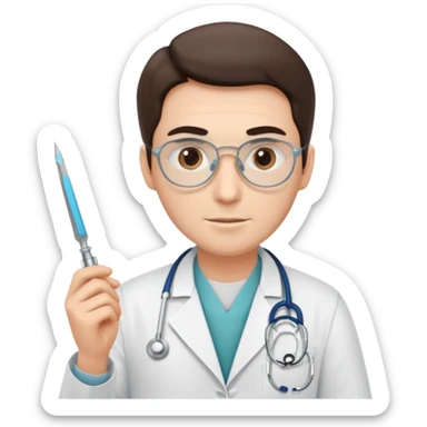 doctor of medicine holding very big scalpel sticker