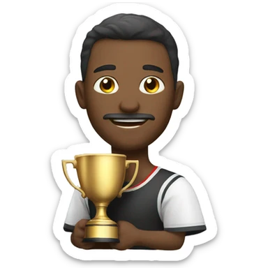 a man wth a champion cup sticker