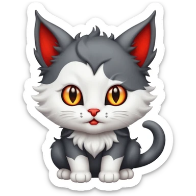 dark blackish grey and white devil satan kitten sticker