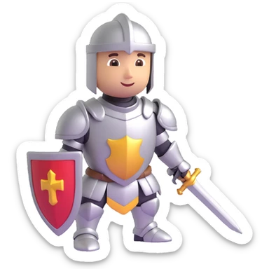 knight in shining armor, 3D emoji style, metallic shine, simple face sticker