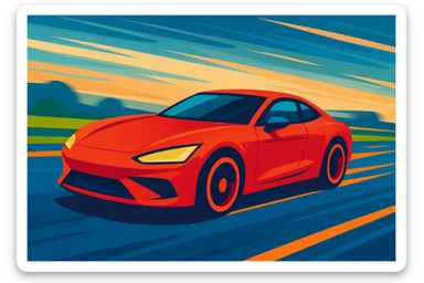 a car speeding on the road, sense of speed, dynamic motion, modern style, blurred landscape background, vibrant colors sticker