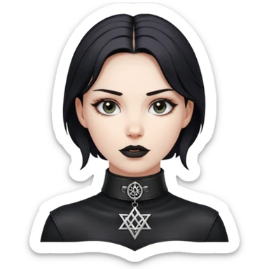 Leather choker with sigil around woman’s neck, pulse visible, dominance tone sticker