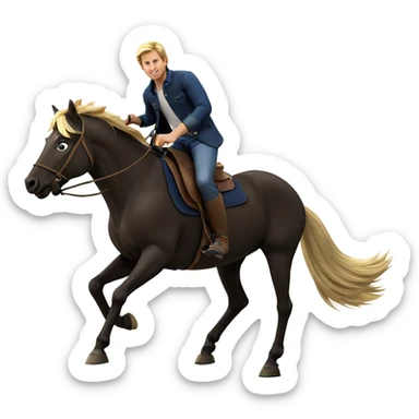 blonde boy horseback riding sticker