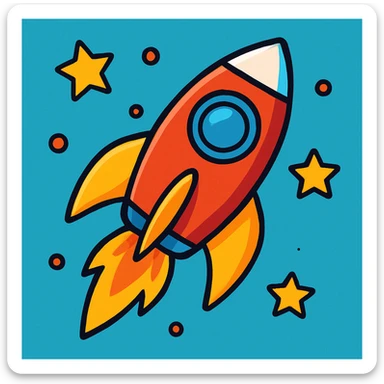 a rocket, vibrant cartoon style sticker