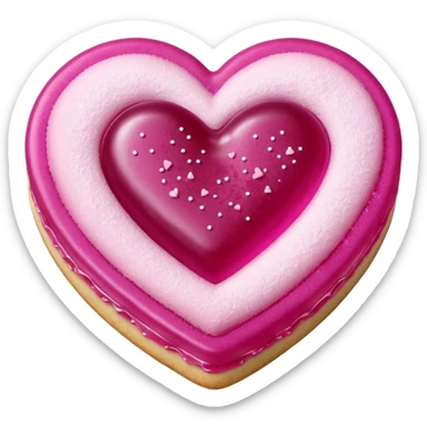 Realistic shortbread cookie in the shape of a heart with Fuchsia color jelly middle filling and sprinkled powder sugar on top. sticker