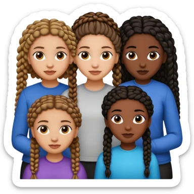 3 girls, one lightskin with curly brown hair, one light skin with black straight hair, and one darkskin with braids sticker