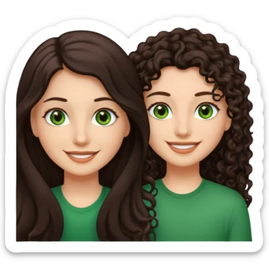 Two besties: 1: long fully straight darkbrown hair, green eyes 2: long curly darkbrown hair sticker
