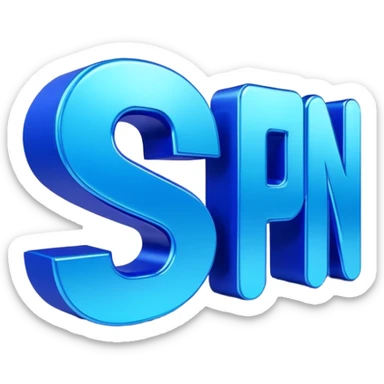 3D-rendered digital text that reads '!spin 123456' in bold, futuristic lettering. The letters are glossy, vibrant electric blue with metallic reflections and subtle neon edges.  sticker
