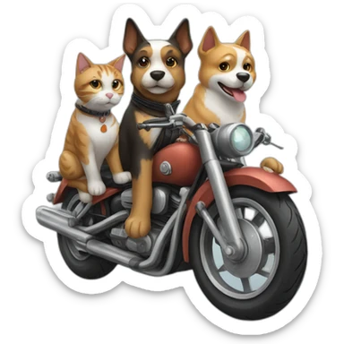 Two dogs and one cat on a motorcycle sticker