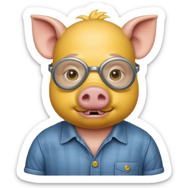 a pig with yellow mask and wearing shirt sticker