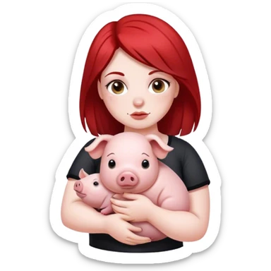 Thick girl with split red and black hair holding her pet pig sticker