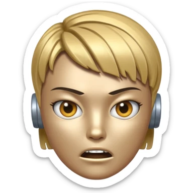 Robot emoji with a "Karen" haircut and angry facial expression sticker