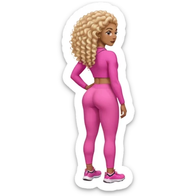Uma mulher negra da pele clara com cabelo cacheados bem longo até a bunda  sem tanto volume no cabelo e um corpo atlético com roupa rosa  sticker
