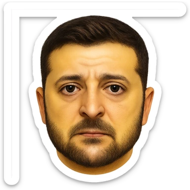 emoji-style portrait of Vladimir Zelensky with a yellow round face, very recognizable and detailed facial features, realistic eyes, hair, and beard, high quality sticker