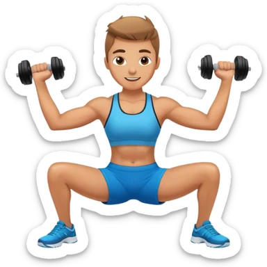 Energetic fitness instructor stretching with dumbbells sticker