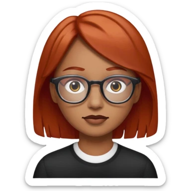 Cabelo vermelho ,pele parda  , olhos pretos e usando óculos  sticker