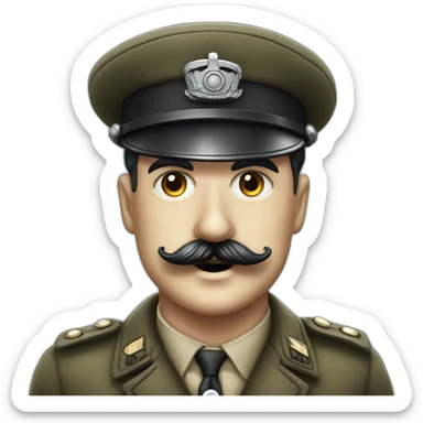 Charlie Chaplin with a 1940s black mustach and with a German military cap sticker
