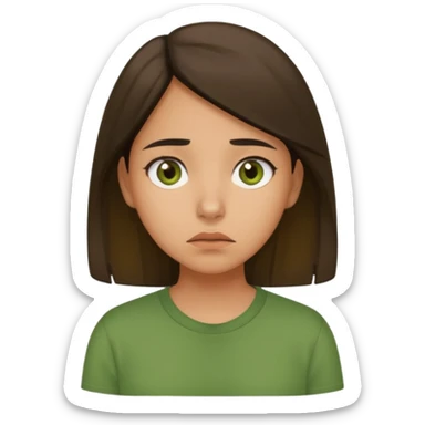 anxious girl with a green shirt sticker
