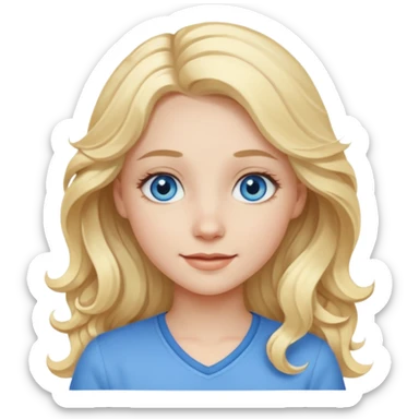 A pale girl with blue eyes and long and blonde , wavy hair , smiling  sticker