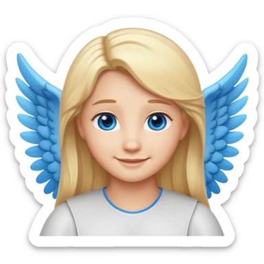 angel emoji blonde hair, blue eyes and smiling, larger wings with darker outline on them sticker