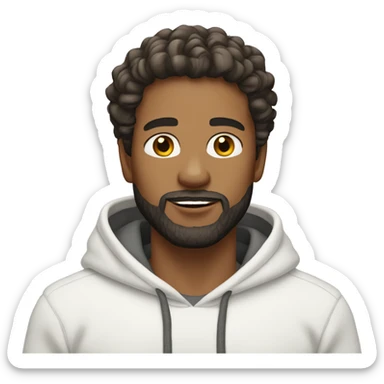 Man Light skin, hair wavy, bearded wearing a White hoodie sticker