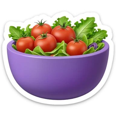 Modern premium 3D emoji icon: salad bowl (🥗), smooth rounded shapes, matte + subtle gloss, top-left studio light, soft shadow. Purple bowl with lavender rim; ingredients in natural colors. Centered, transparent background, no text. sticker