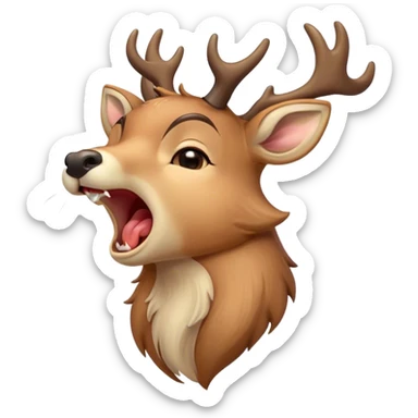 Cinematic Cute Yawning Deer Portrait Emoji, Head tilted slightly with a dramatic, wide-open yawn, revealing a soft, dappled Fur and elegantly drooping ears, eyes barely open in drowsy contentment, Simplified yet irresistibly adorable features, highly detailed, glowing with a soft, cozy glow, high shine, relaxed yet expressive, stylized with a touch of natural whimsy, bright and endearing, soft glowing outline, capturing the essence of a sleepy yet affectionate deer, so drowsy it feels like it could stretch right out of the screen and curl up for a nap! sticker