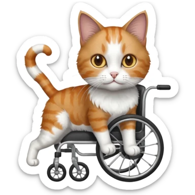 full body small short hair dark grey and white cat with hazel eyes walking in a wheelchair for cats sticker
