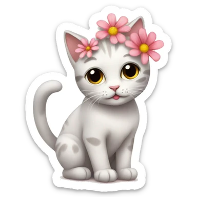 cute cat with flower sticker
