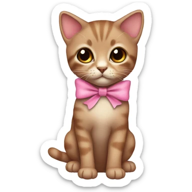 Small brown kitten with brown eyes, pink dress and bow  sticker