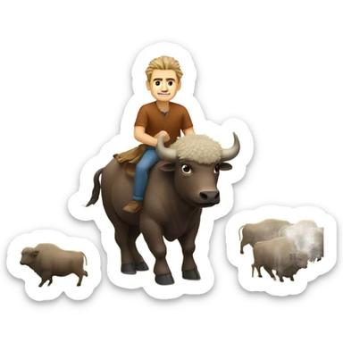 Caucasian man with spikey hair riding buffalo sticker