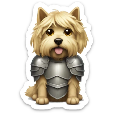 shaggy blonde dog in protective armor sticker
