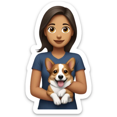 Une fille brune avec un corgi tricolore sticker