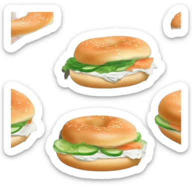 Bagel sandwich with cream cheese, cucumber, lettuce, tomato, and smoked salmon ￼ sticker