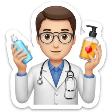 doctor man holding skincare products sticker