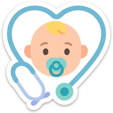 Prompt (на английском, как принято для генерации изображений):
"A clean, high-quality vector illustration of a baby's face with a pacifier, surrounded by a stethoscope forming a heart shape around the head. The design should include soft shadows and glossy highlights for depth and realism. Smooth lines, pastel color palette, minimalistic but expressive details. Ideal for a medical or pediatric logo or illustration. White backgroun sticker