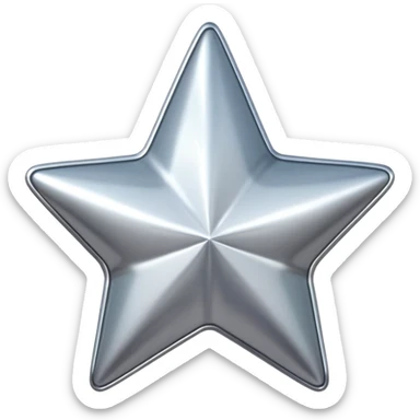 Chrome silver star emoji, iOS emoji style, glossy metallic surface, soft reflections, minimalistic, centered, clean white background, high detail, smooth gradients sticker